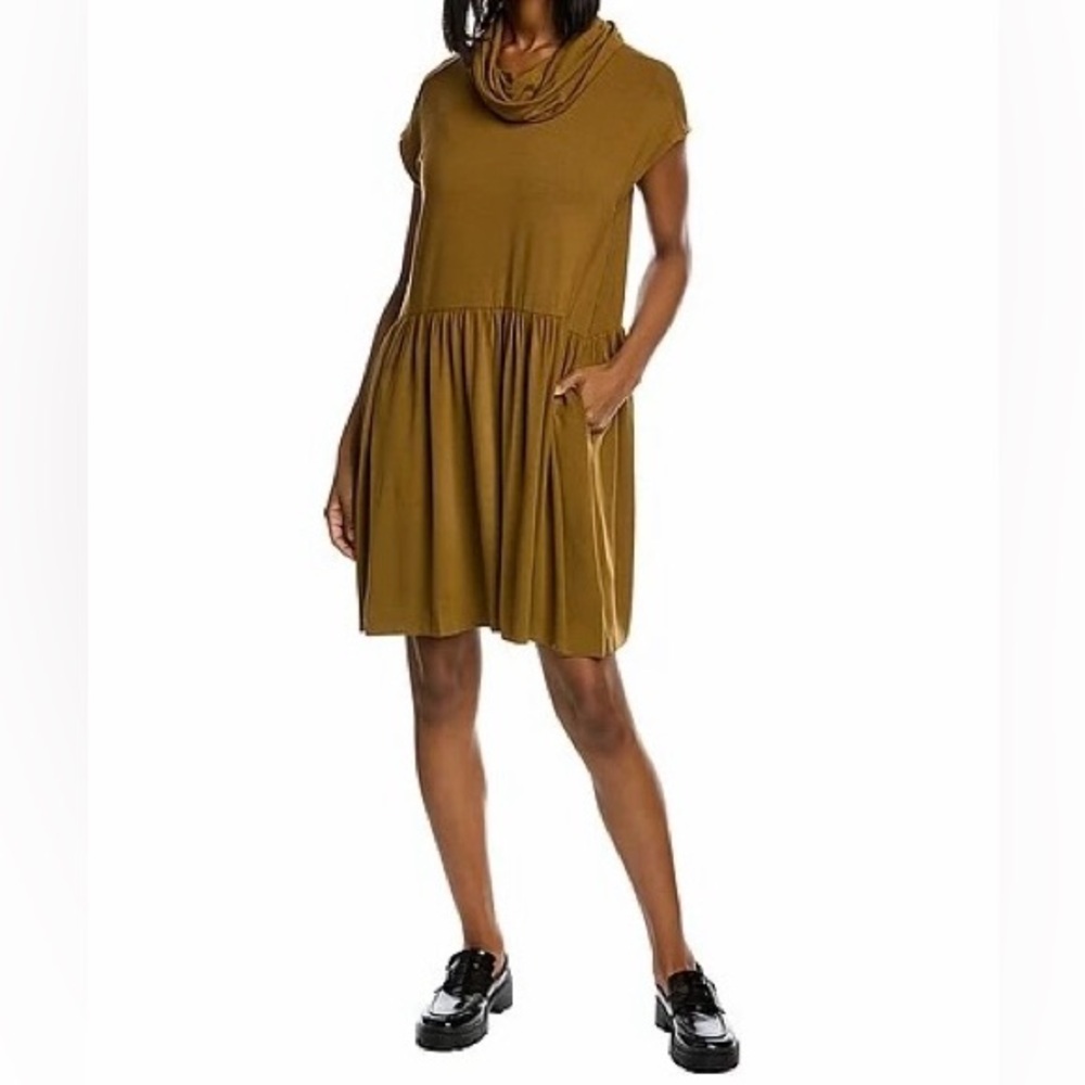 Lilla P Mustard Cowl Neck Mini Dress NWT Viscose